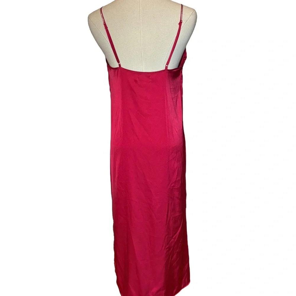 Nicole Miller Elegant Satin Slip Maxi Dress Red Rhinestone Strappy S